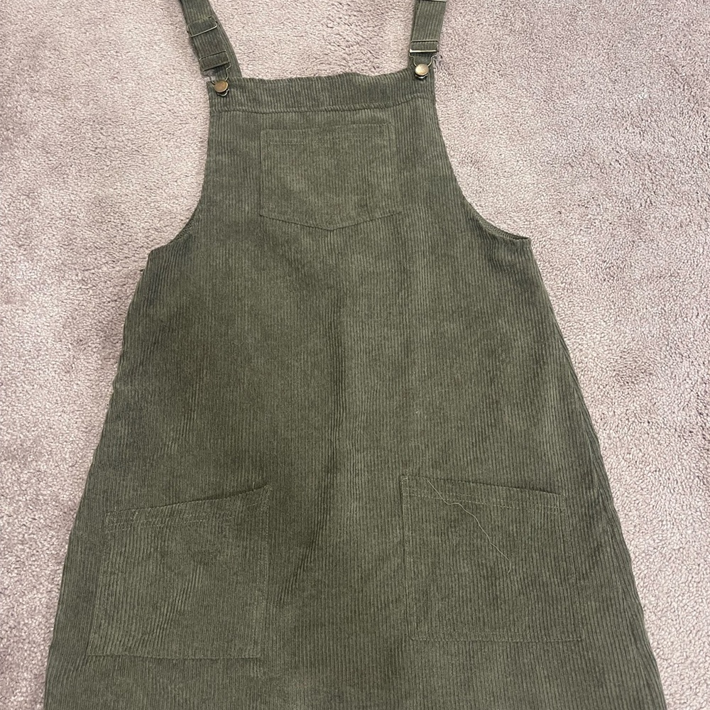 Green Corduroy Overall Dress